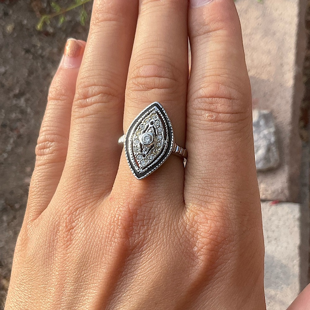 Silver and Black Marquise Ring